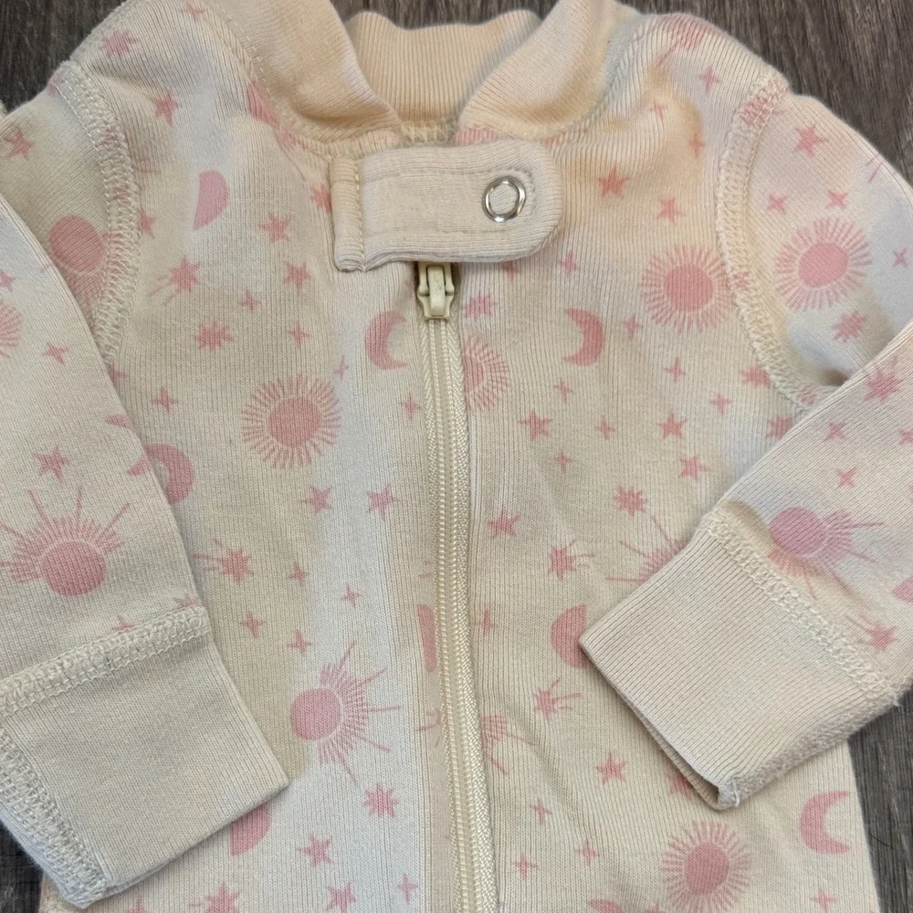 Hanna Andersson Cream Footies with Black and Pink Patterns - Picture 3 of 6